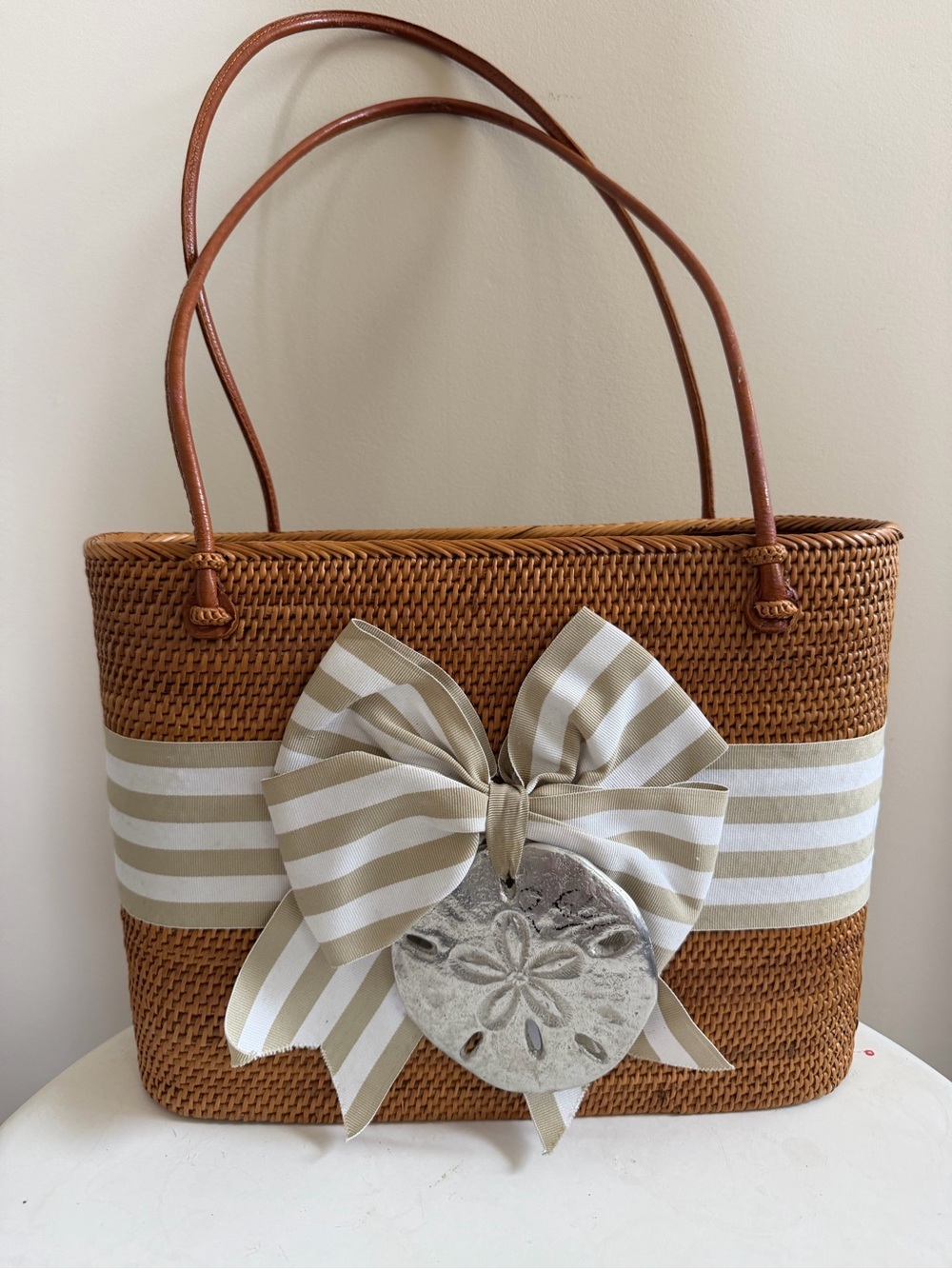 LISI Lerch Bali large Charlotte stripe Bow Bali Bags w Shell-woven Tote